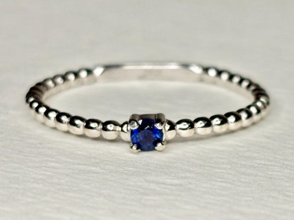 Natural Blue Sapphire Beaded Band Ring Sterling Silver size 9 - NewLifeJewelryVault