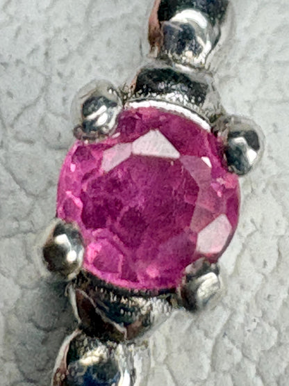Hot Pink Natural Sapphire Solitaire Beaded Band Ring Sterling Silver size 6 - NewLifeJewelryVault