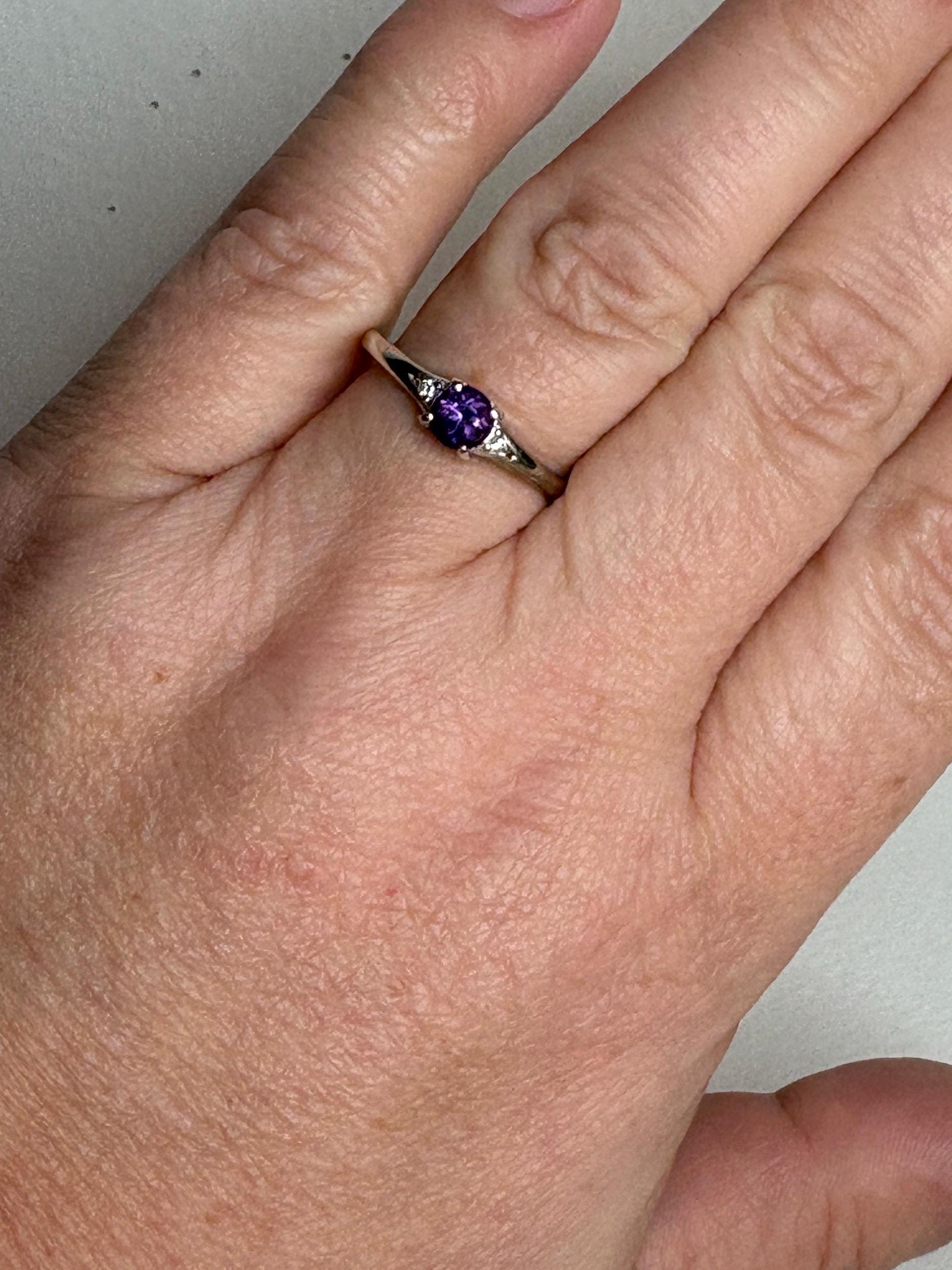 Amethyst and Diamond Ring from Four Peaks Arizona in Sterling Silver COA size 8 - NewLifeJewelryVault