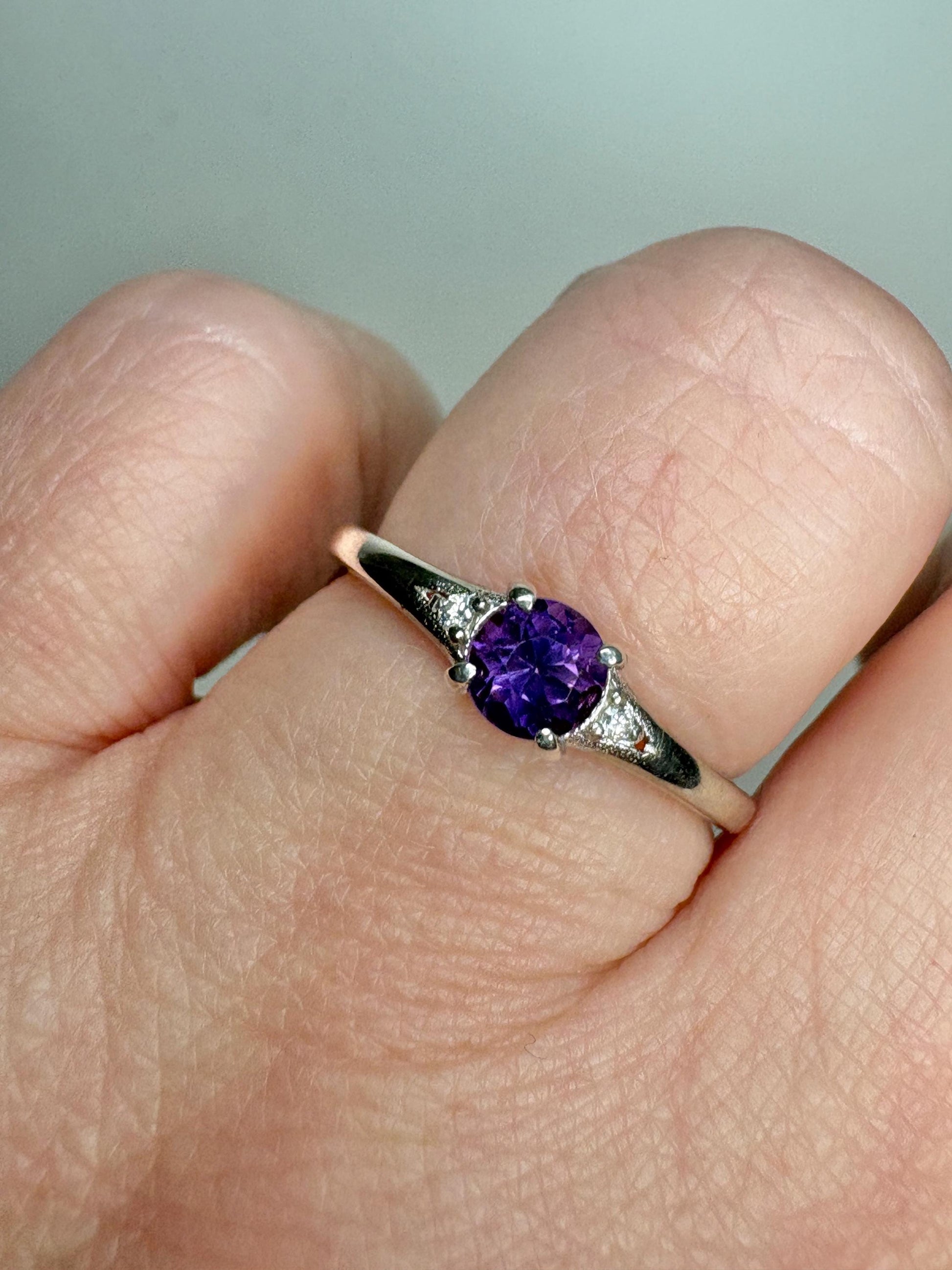 Amethyst and Diamond Ring from Four Peaks Arizona in Sterling Silver COA size 8 - NewLifeJewelryVault