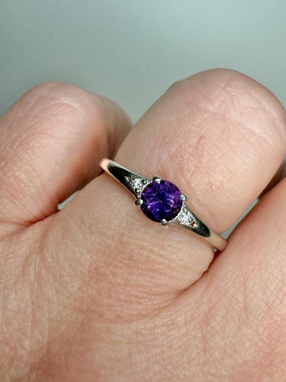 Amethyst and Diamond Ring from Four Peaks Arizona in Sterling Silver COA size 8 - NewLifeJewelryVault