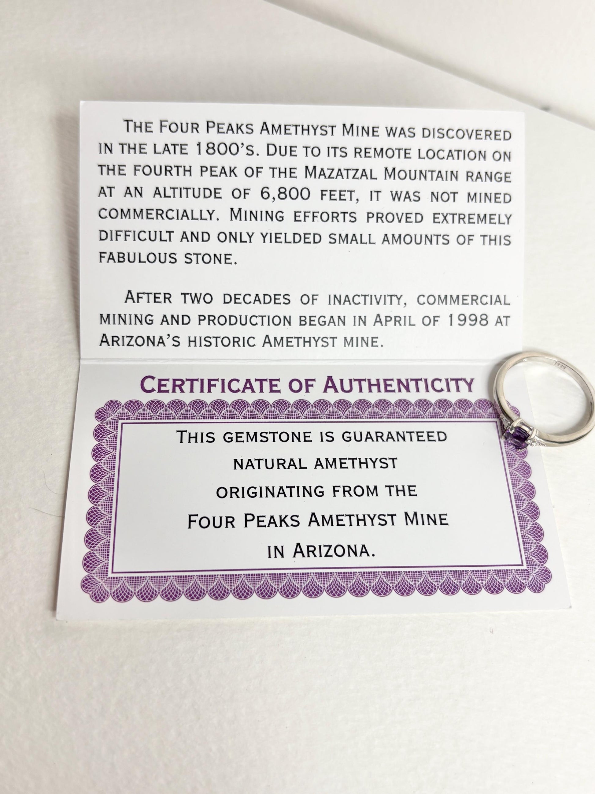Amethyst and Diamond Ring from Four Peaks Arizona in Sterling Silver COA size 8 - NewLifeJewelryVault