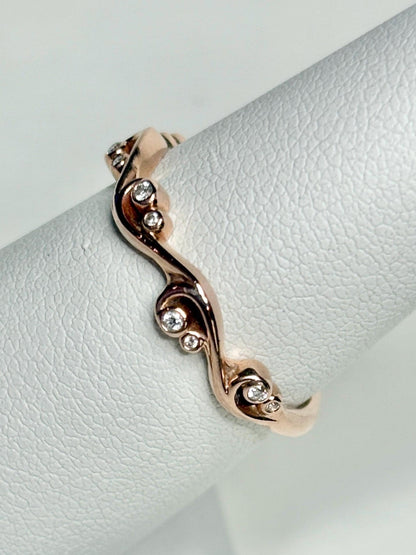 Diamond Bezel Set Swirl Band Ring Solid 14k Rose Gold size 7 - NewLifeJewelryVault