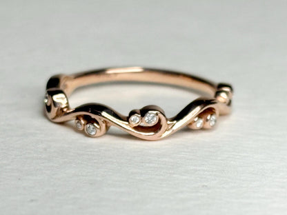 Diamond Bezel Set Swirl Band Ring Solid 14k Rose Gold size 7 - NewLifeJewelryVault