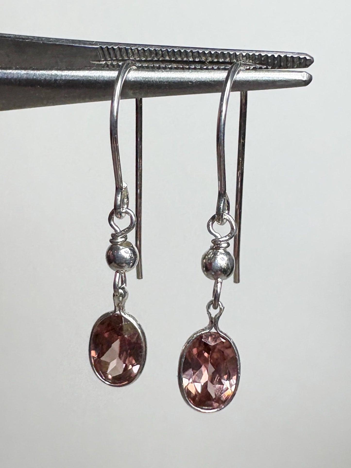 Natural Blush Pink Zircon Bezel Dangle Drop Earrings in Sterling Silver - NewLifeJewelryVault