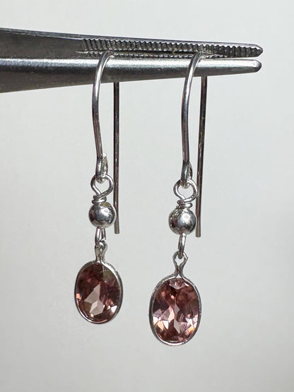 Natural Blush Pink Zircon Bezel Dangle Drop Earrings in Sterling Silver - NewLifeJewelryVault