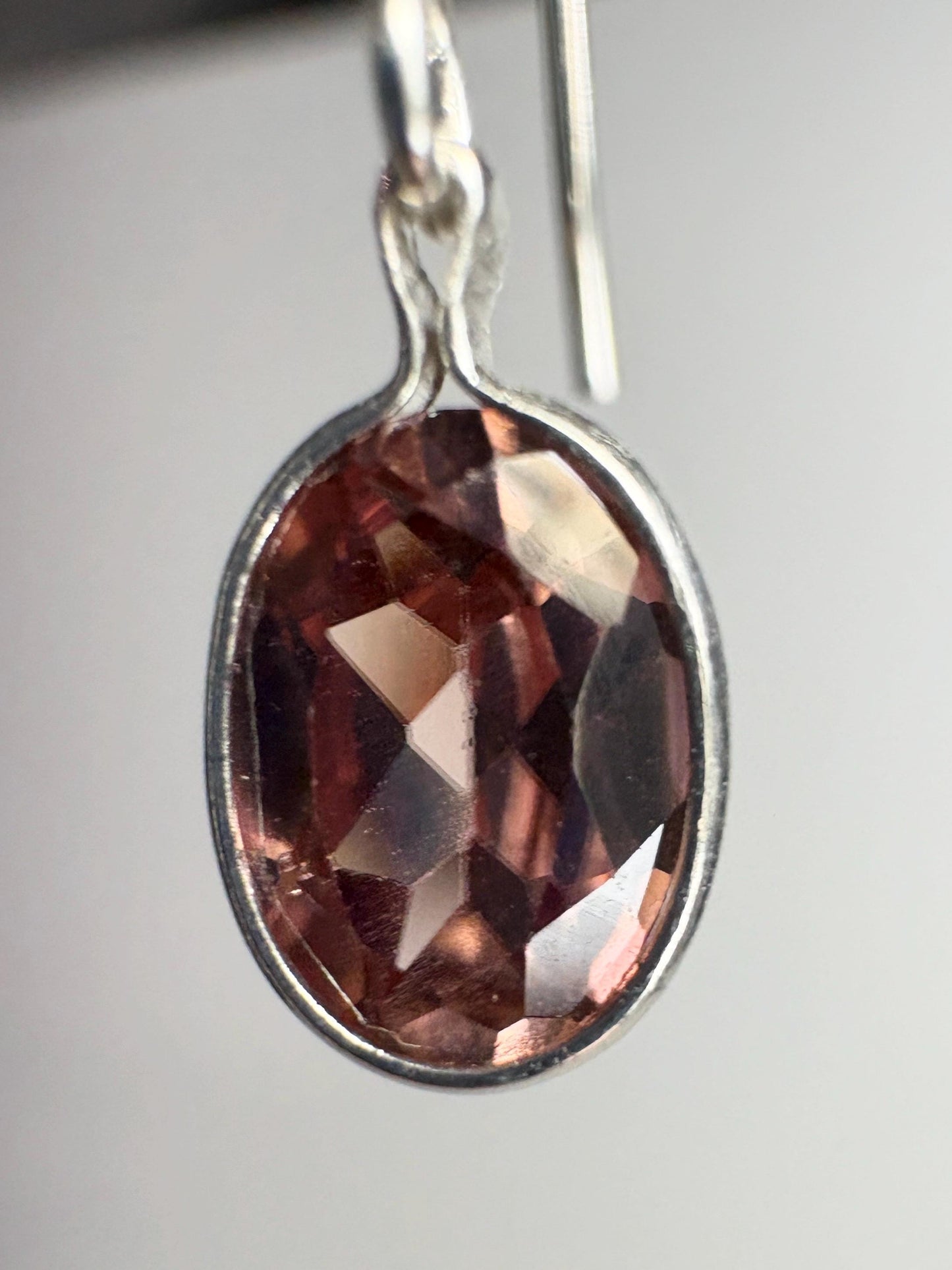 Natural Blush Pink Zircon Bezel Dangle Drop Earrings in Sterling Silver - NewLifeJewelryVault