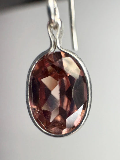 Natural Blush Pink Zircon Bezel Dangle Drop Earrings in Sterling Silver - NewLifeJewelryVault