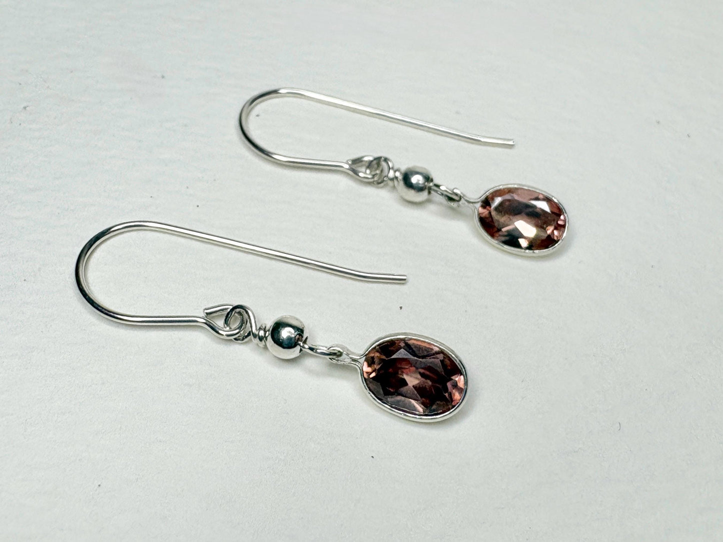 Natural Blush Pink Zircon Bezel Dangle Drop Earrings in Sterling Silver - NewLifeJewelryVault