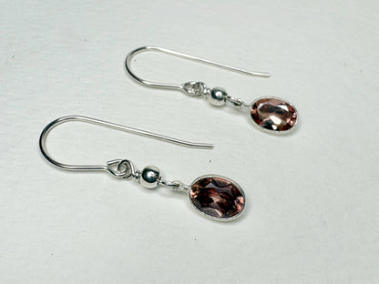 Natural Blush Pink Zircon Bezel Dangle Drop Earrings in Sterling Silver - NewLifeJewelryVault
