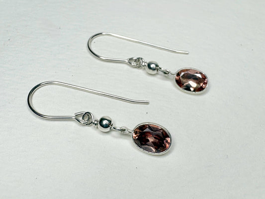 Natural Blush Pink Zircon Bezel Dangle Drop Earrings in Sterling Silver - NewLifeJewelryVault