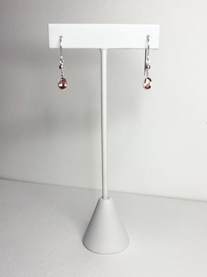 Natural Blush Pink Zircon Bezel Dangle Drop Earrings in Sterling Silver - NewLifeJewelryVault