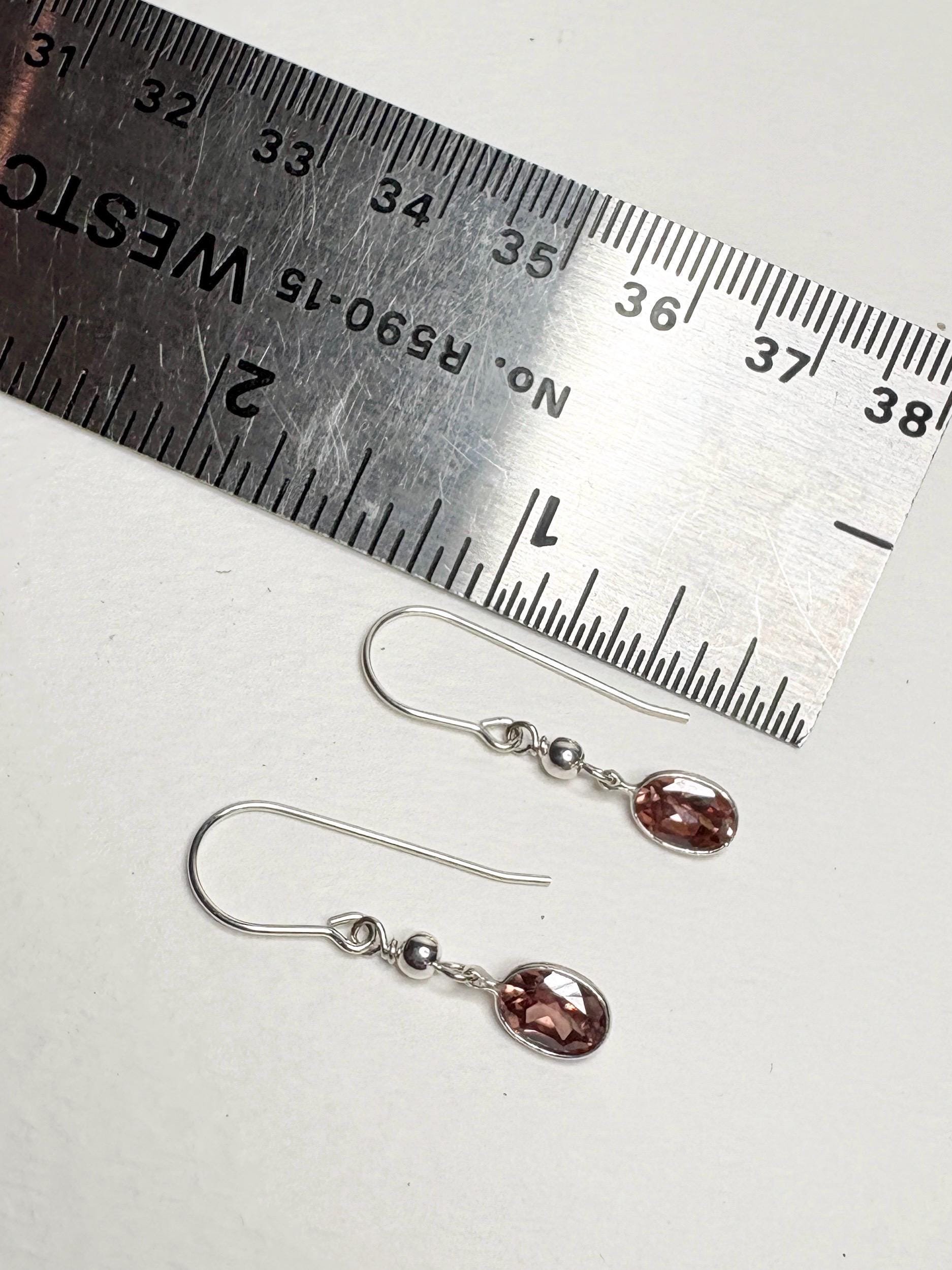 Natural Blush Pink Zircon Bezel Dangle Drop Earrings in Sterling Silver - NewLifeJewelryVault