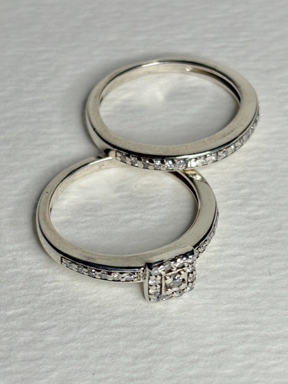Natural Diamond Bridal SET in Sterling Silver .44ctw size 4.75 - NewLifeJewelryVault