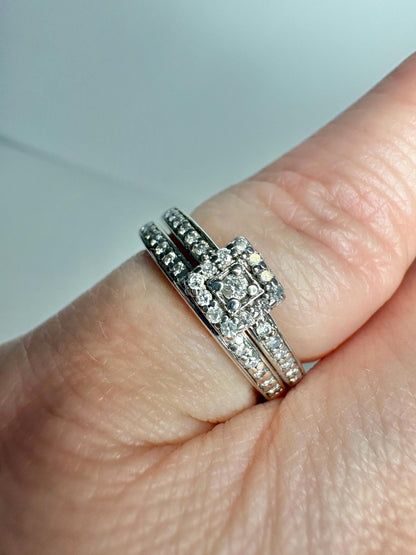 Natural Diamond Bridal SET in Sterling Silver .44ctw size 4.75 - NewLifeJewelryVault