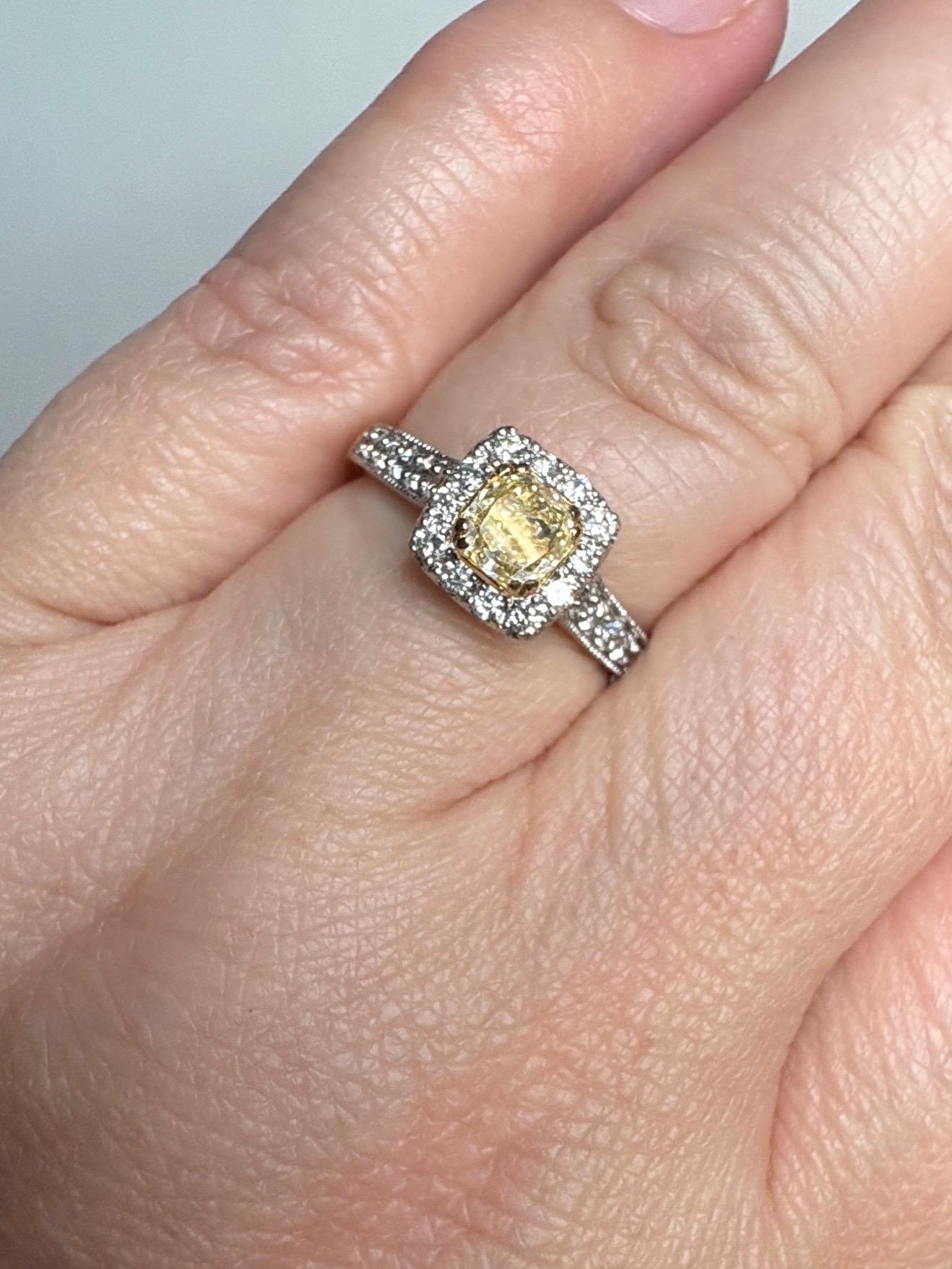 Natural Yellow Diamond Halo Ring Solid 14k Gold size 6.75 Certified - NewLifeJewelryVault
