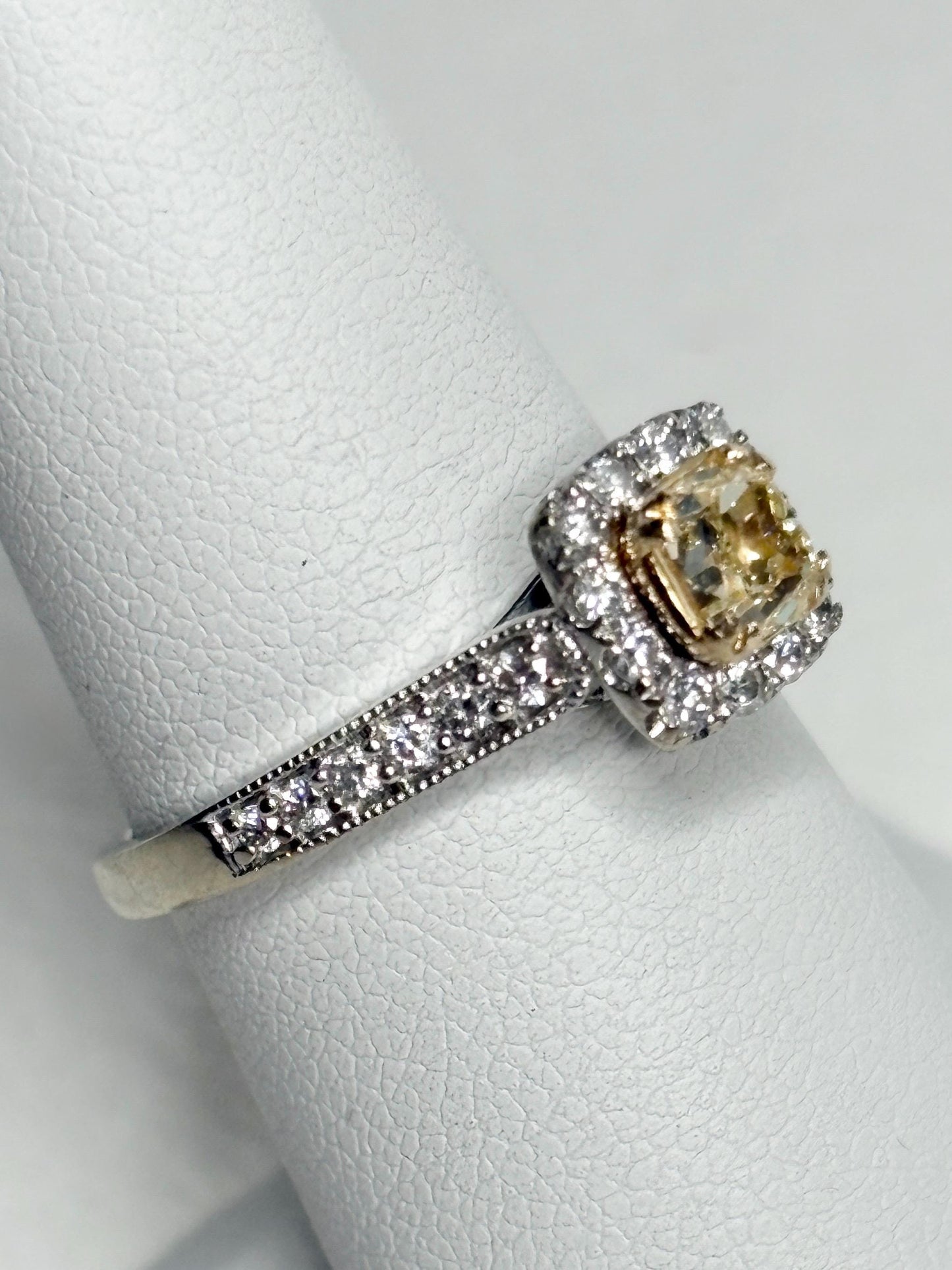 Natural Yellow Diamond Halo Ring Solid 14k Gold size 6.75 Certified - NewLifeJewelryVault