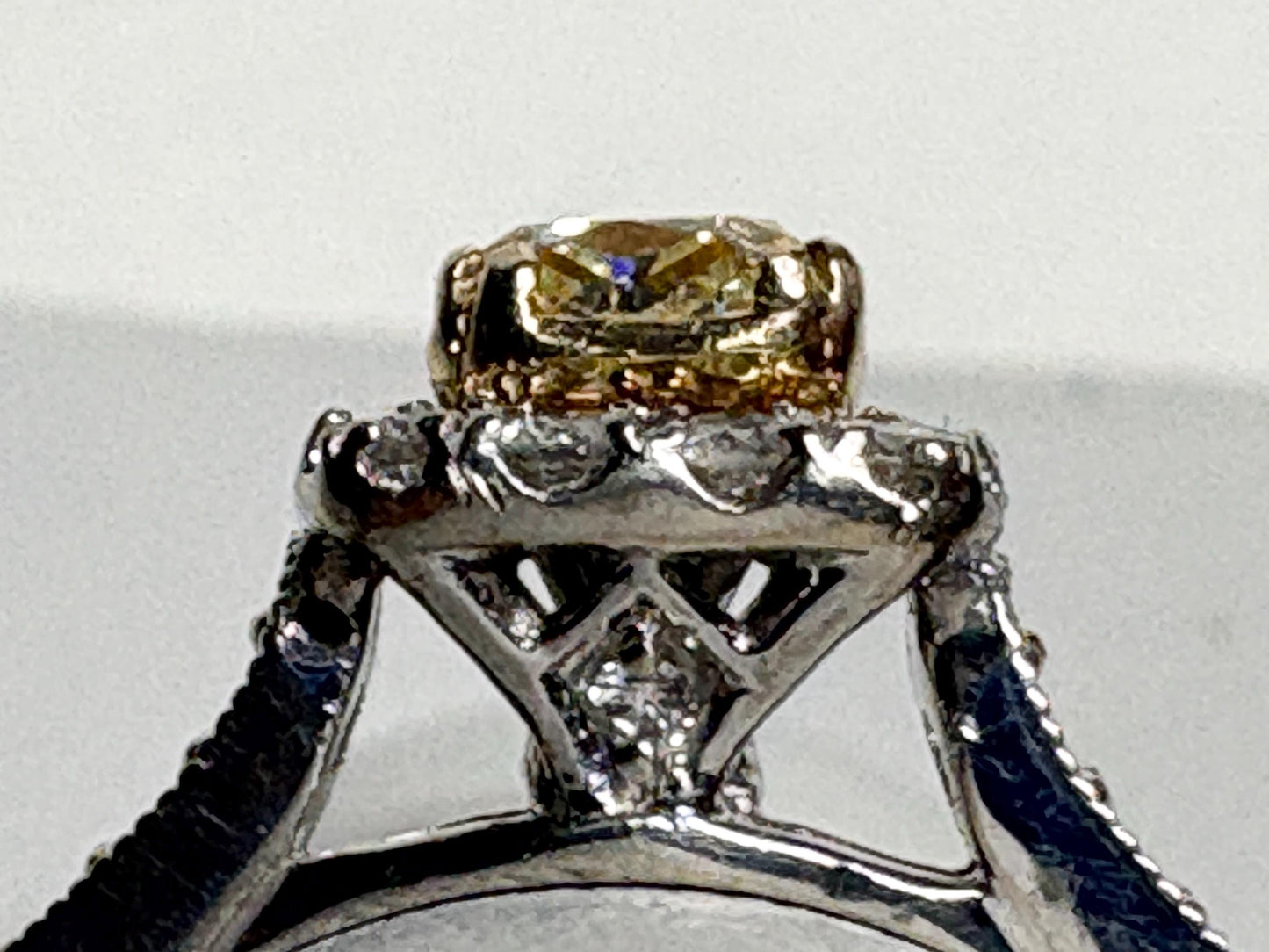 Natural Yellow Diamond Halo Ring Solid 14k Gold size 6.75 Certified - NewLifeJewelryVault