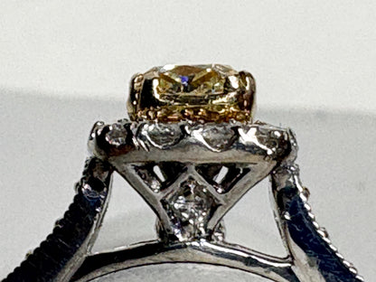 Natural Yellow Diamond Halo Ring Solid 14k Gold size 6.75 Certified - NewLifeJewelryVault