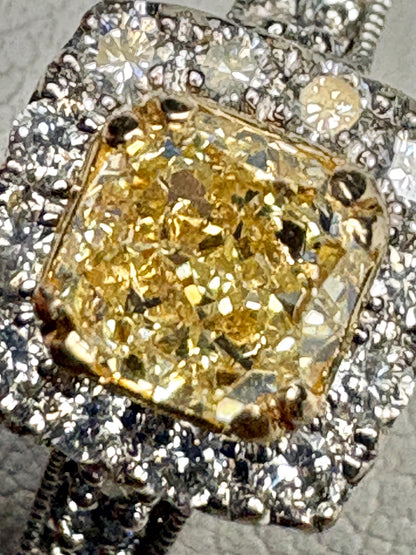 Natural Yellow Diamond Halo Ring Solid 14k Gold size 6.75 Certified - NewLifeJewelryVault