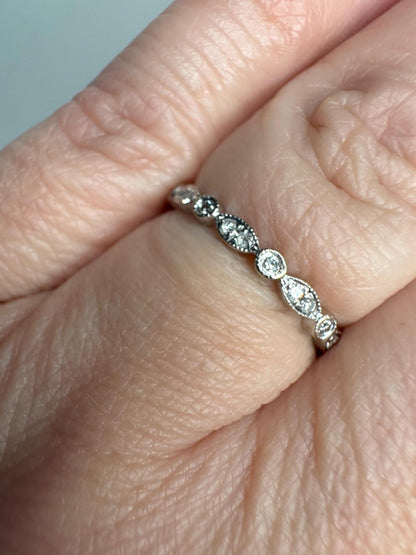 Natural Diamond Milgrain Full Eternity Band Ring Solid 14k White Gold size 6 - NewLifeJewelryVault