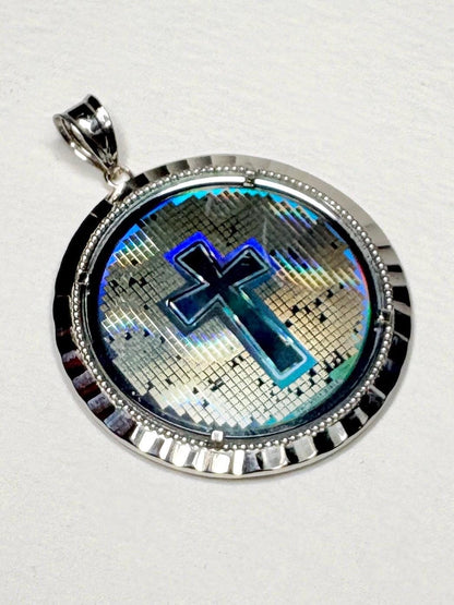 Laser Nano Bible Cross Medallion Pendant in Sterling silver - NewLifeJewelryVault