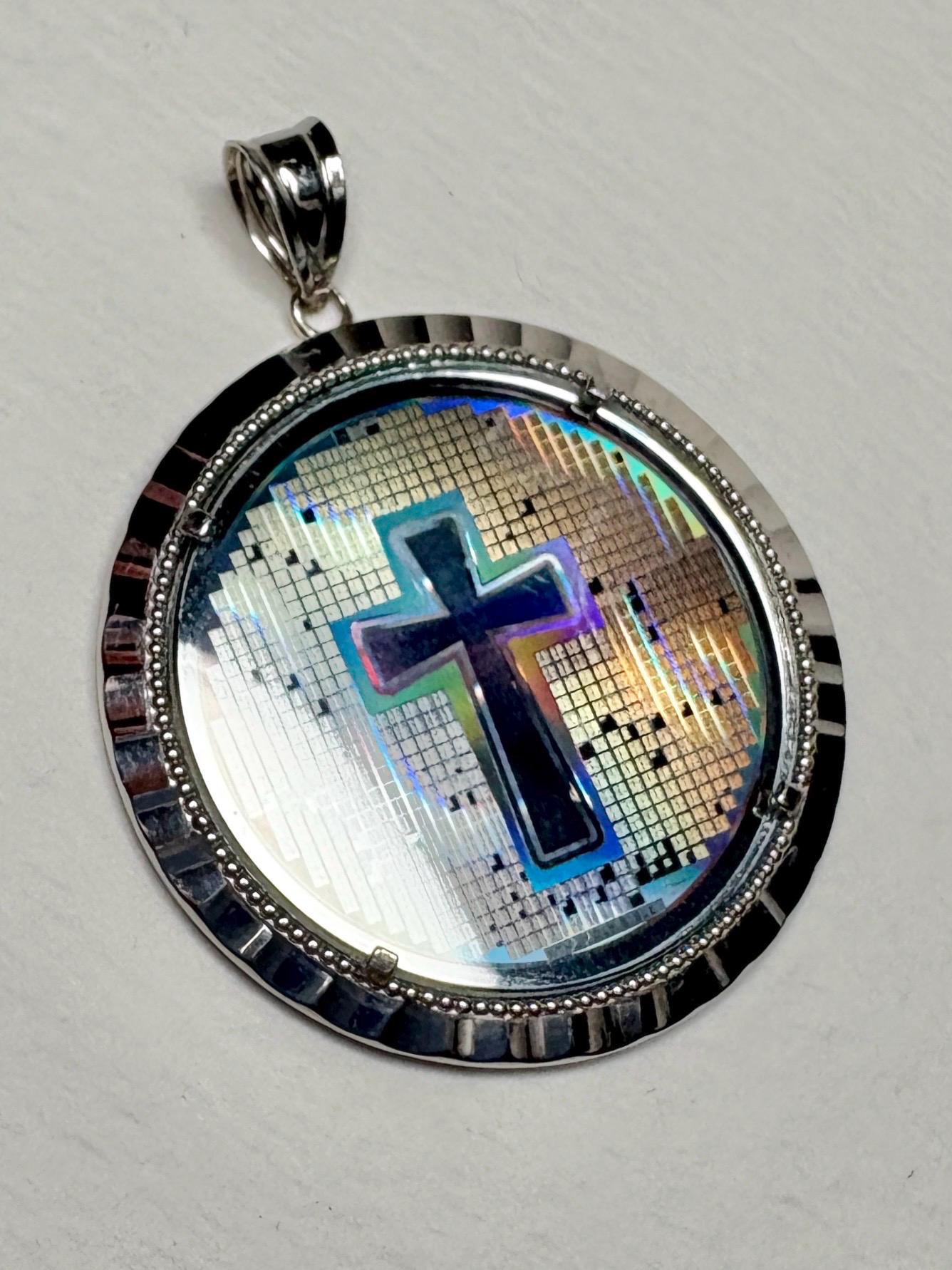 Laser Nano Bible Cross Medallion Pendant in Sterling silver - NewLifeJewelryVault