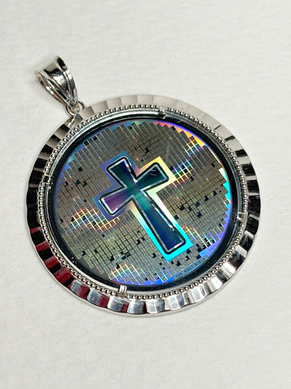 Laser Nano Bible Cross Medallion Pendant in Sterling silver - NewLifeJewelryVault