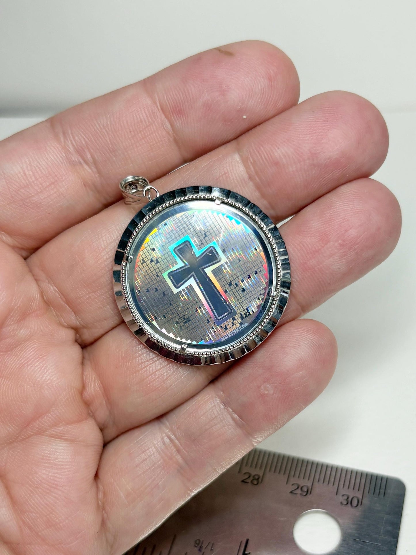 Laser Nano Bible Cross Medallion Pendant in Sterling silver - NewLifeJewelryVault