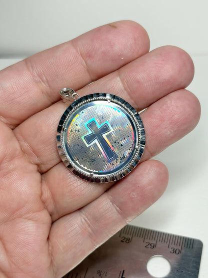 Laser Nano Bible Cross Medallion Pendant in Sterling silver - NewLifeJewelryVault