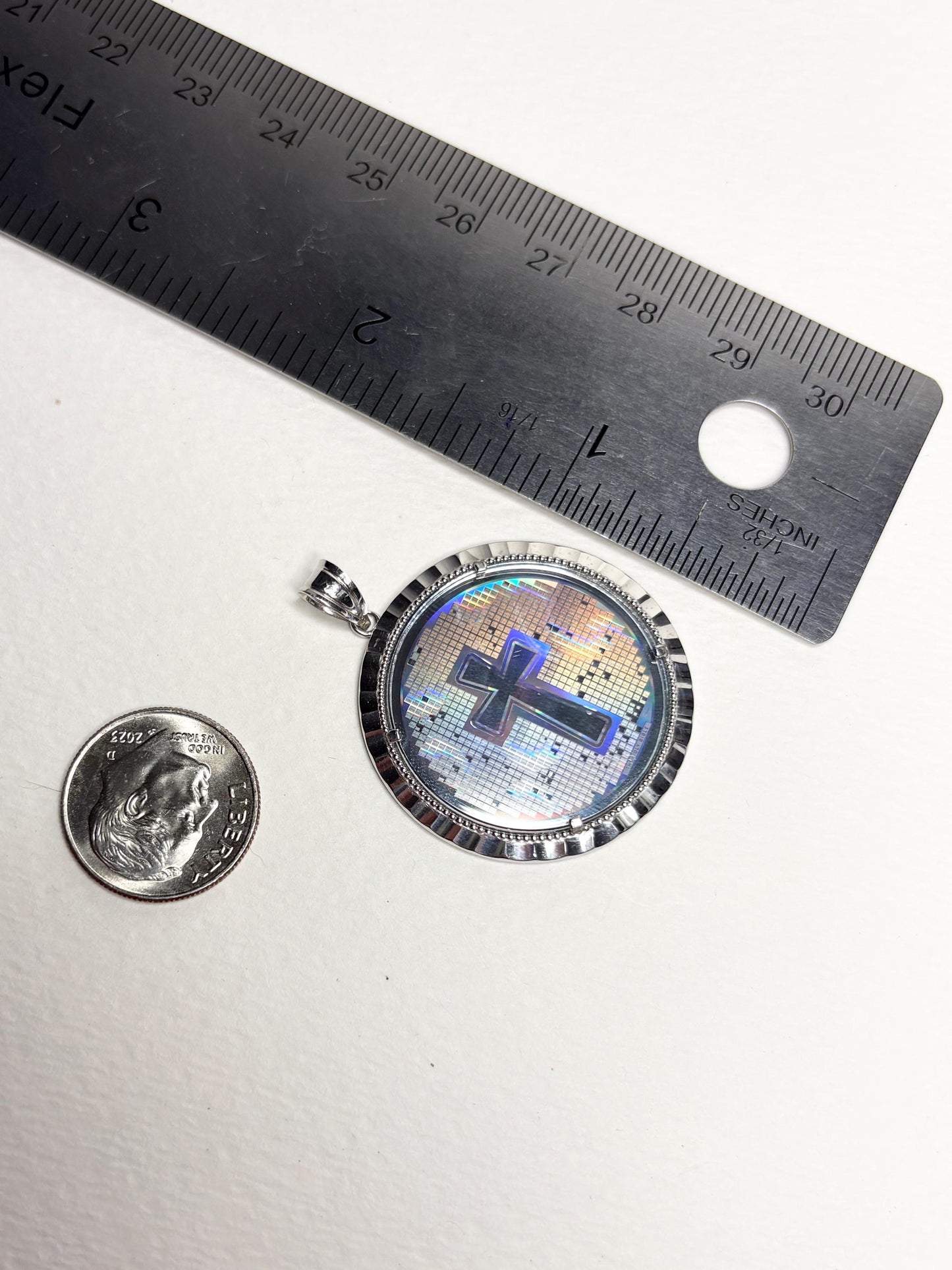 Laser Nano Bible Cross Medallion Pendant in Sterling silver - NewLifeJewelryVault