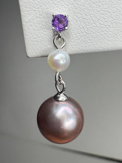 Purple Edison Cultured Pearls with Amethyst and White Pearl Dangle Drop Earrings Sterling Silver - NewLifeJewelryVault