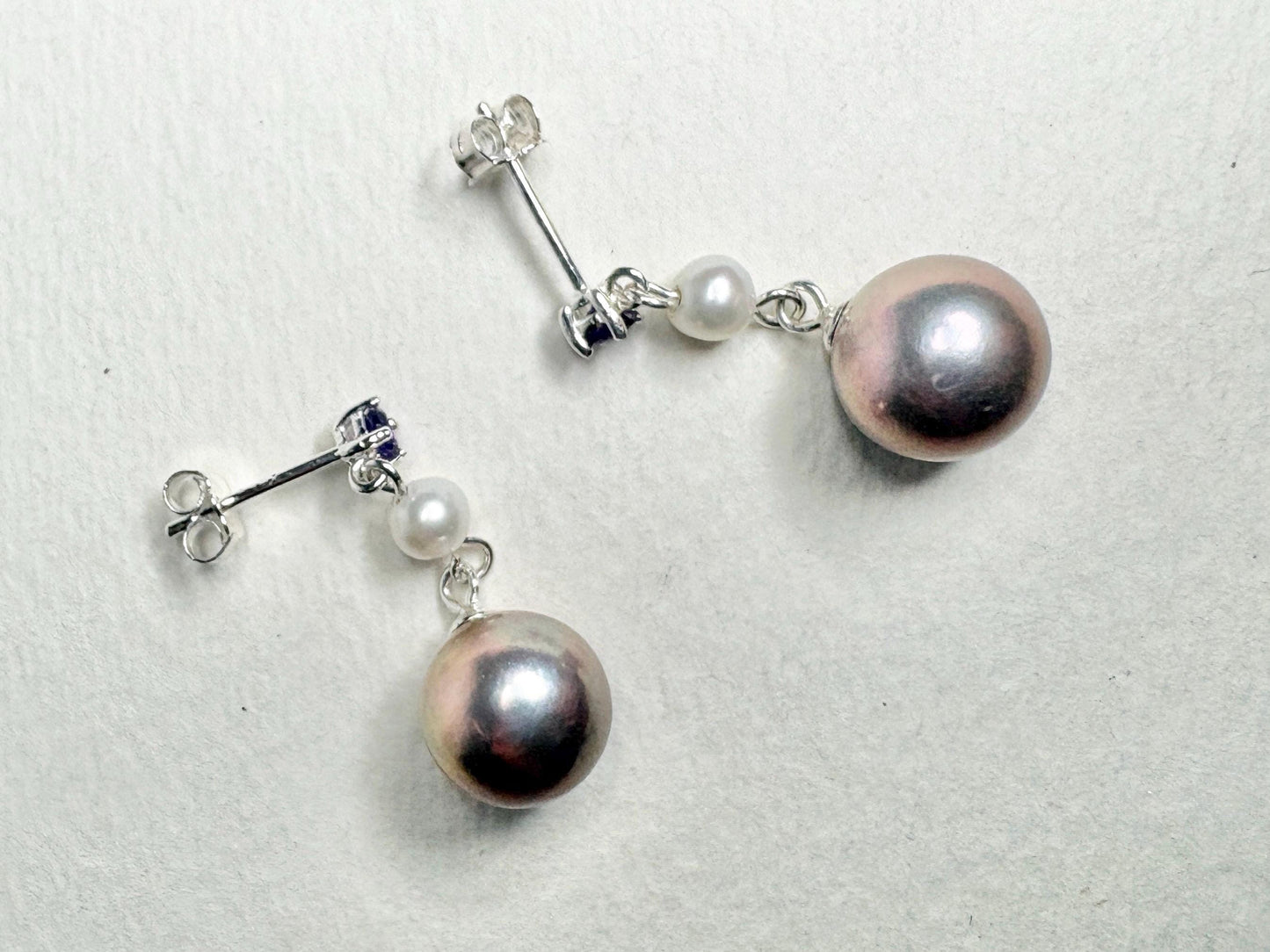 Purple Edison Cultured Pearls with Amethyst and White Pearl Dangle Drop Earrings Sterling Silver - NewLifeJewelryVault