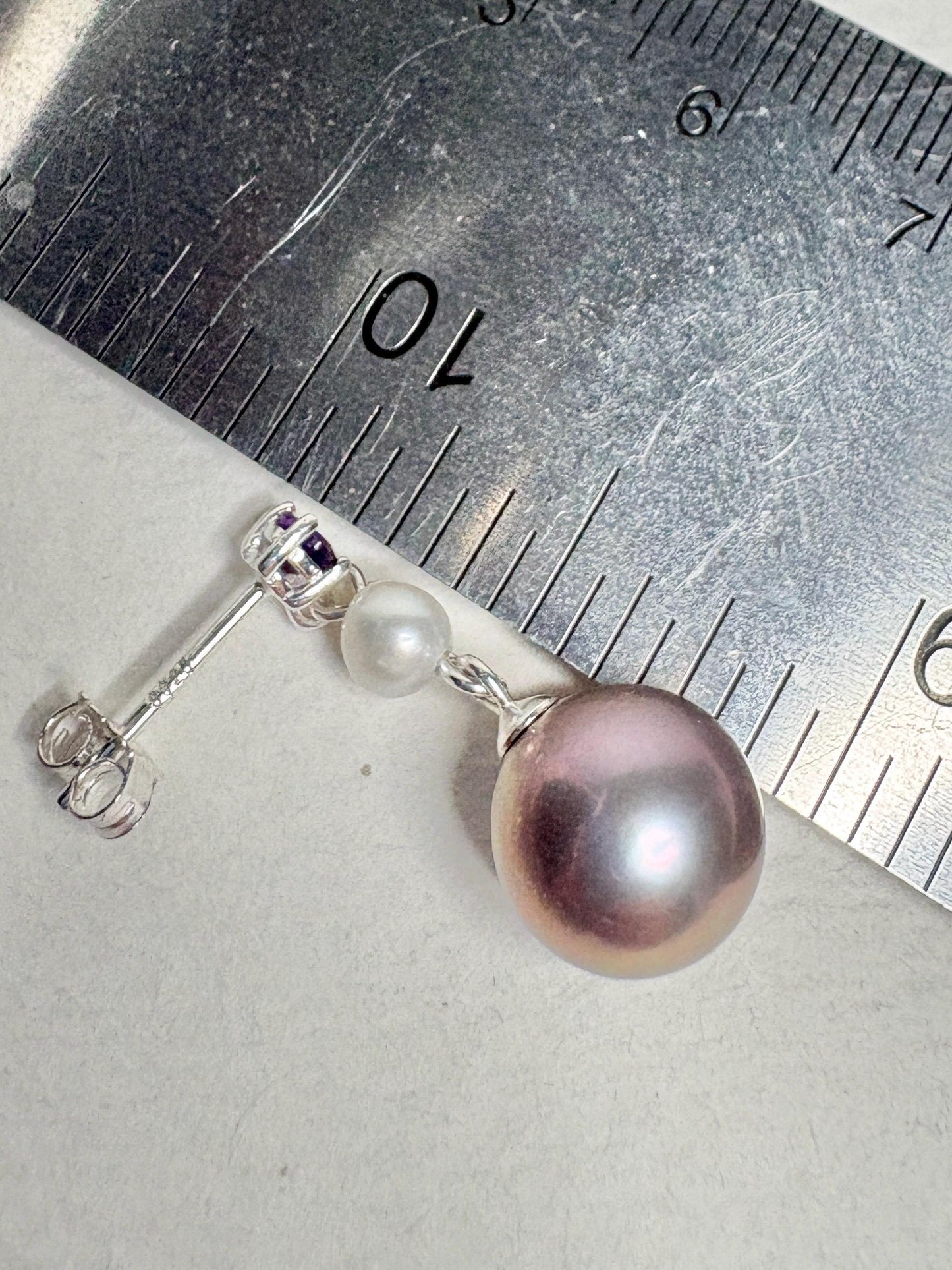 Purple Edison Cultured Pearls with Amethyst and White Pearl Dangle Drop Earrings Sterling Silver - NewLifeJewelryVault
