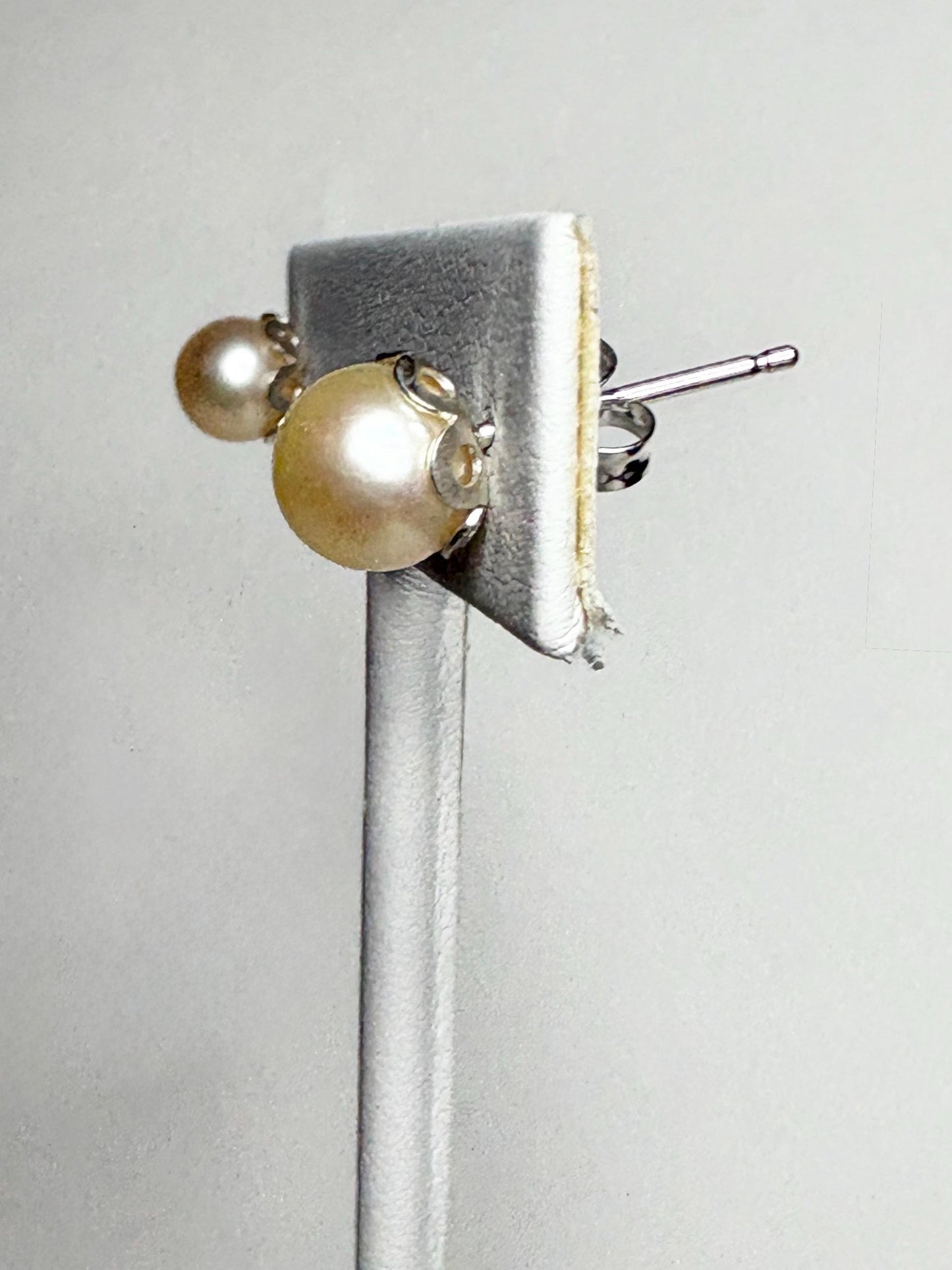 Cream Akoya Cultured Pearl 3/4 Stud Earrings in Sterling Silver 7mm - NewLifeJewelryVault