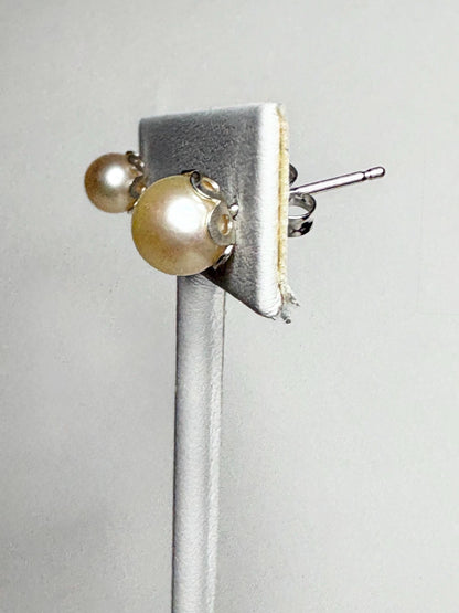 Cream Akoya Cultured Pearl 3/4 Stud Earrings in Sterling Silver 7mm - NewLifeJewelryVault