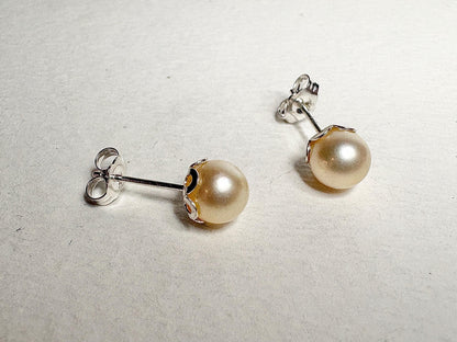 Cream Akoya Cultured Pearl 3/4 Stud Earrings in Sterling Silver 7mm - NewLifeJewelryVault