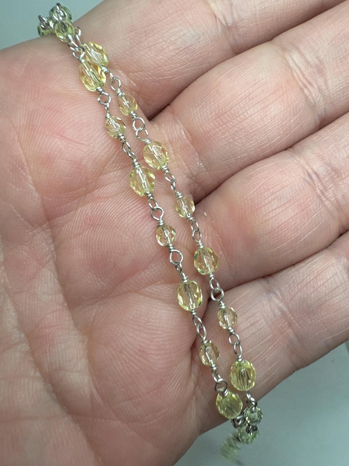 New Old Stock Uranium UV Reactive Glass Beaded Necklace Sterling Silver 18" - NewLifeJewelryVault
