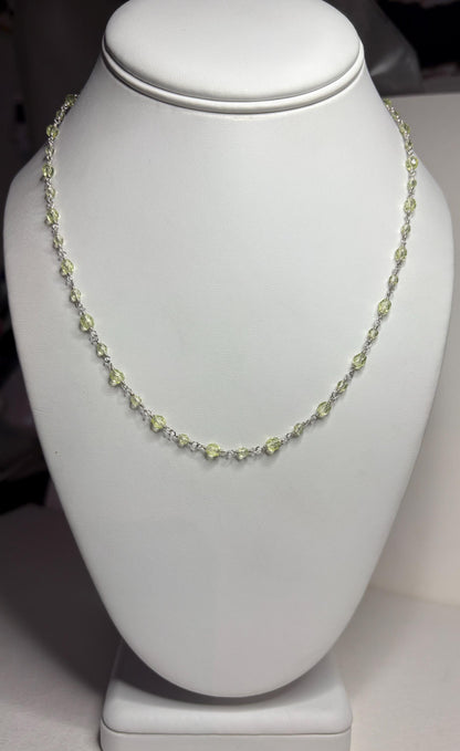 New Old Stock Uranium UV Reactive Glass Beaded Necklace Sterling Silver 18" - NewLifeJewelryVault