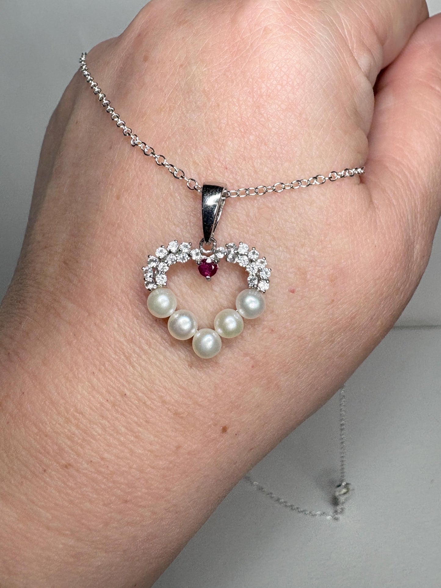 Freshwater Ruby and Topaz Heart Pendant Necklace in Sterling Silver 20" - NewLifeJewelryVault