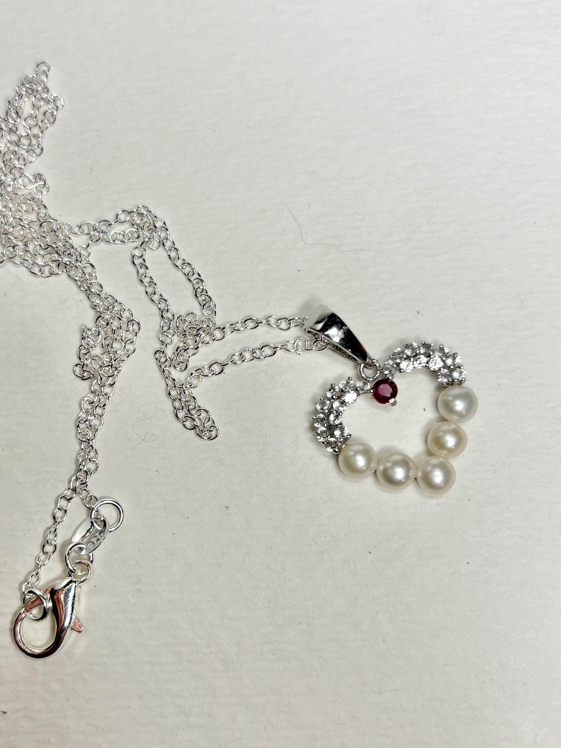 Freshwater Ruby and Topaz Heart Pendant Necklace in Sterling Silver 20" - NewLifeJewelryVault