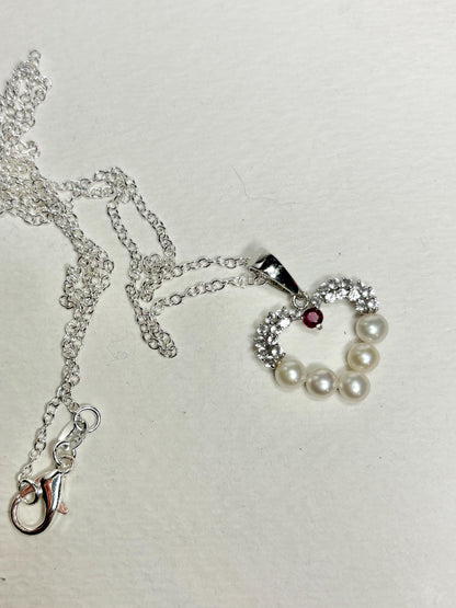 Freshwater Ruby and Topaz Heart Pendant Necklace in Sterling Silver 20" - NewLifeJewelryVault