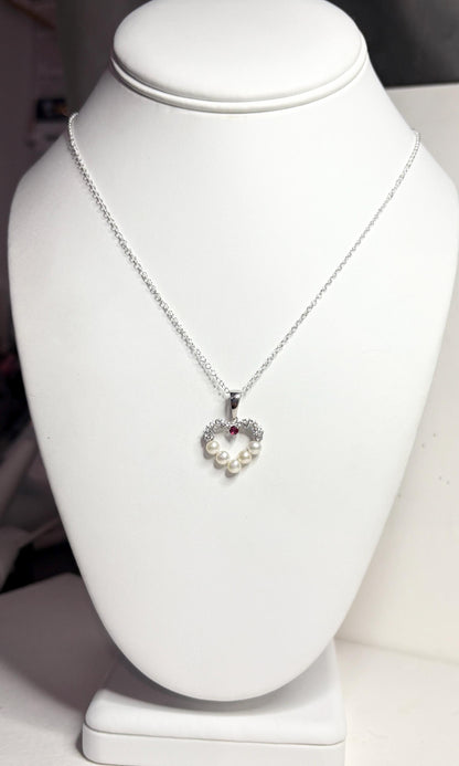 Freshwater Ruby and Topaz Heart Pendant Necklace in Sterling Silver 20" - NewLifeJewelryVault