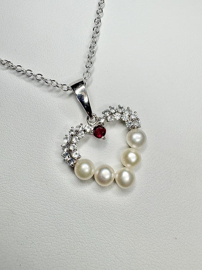 Freshwater Ruby and Topaz Heart Pendant Necklace in Sterling Silver 20" - NewLifeJewelryVault