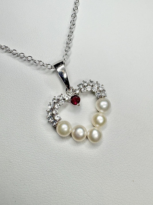 Freshwater Ruby and Topaz Heart Pendant Necklace in Sterling Silver 20" - NewLifeJewelryVault