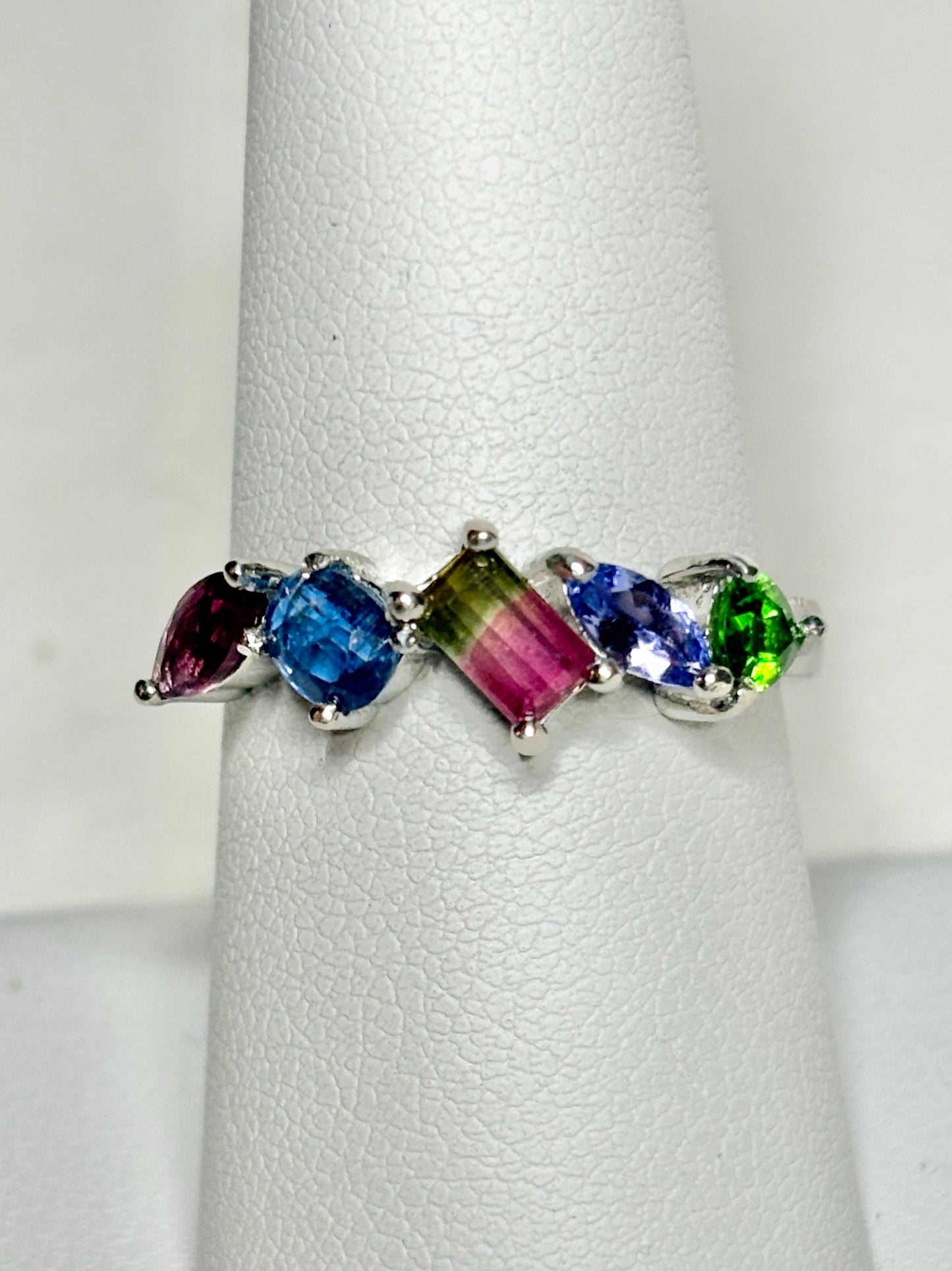 Watermelon Tourmaline Multi Gem Ring in Sterling Silver size 8 - NewLifeJewelryVault