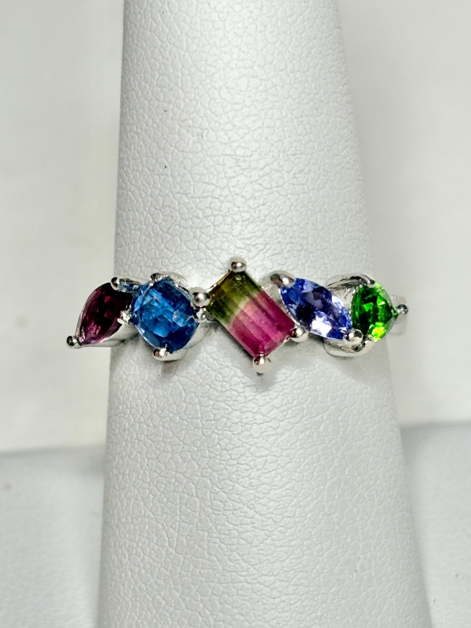 Watermelon Tourmaline Multi Gem Ring in Sterling Silver size 8 - NewLifeJewelryVault