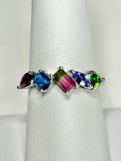 Watermelon Tourmaline Multi Gem Ring in Sterling Silver size 8 - NewLifeJewelryVault