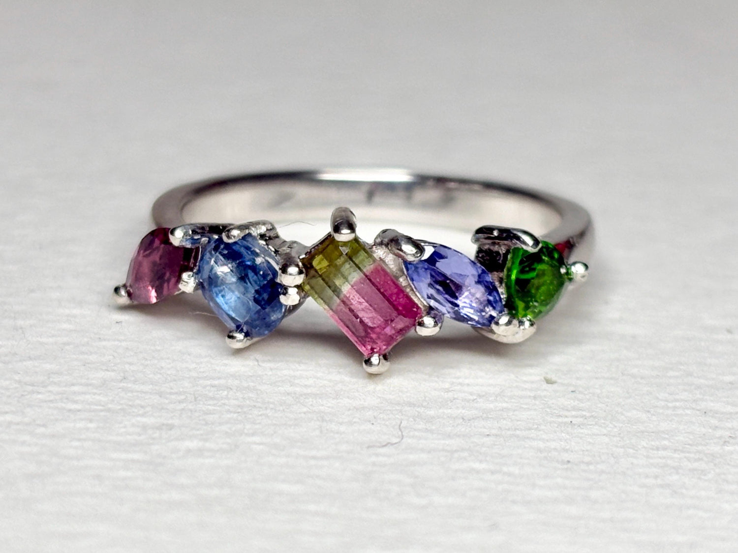 Watermelon Tourmaline Multi Gem Ring in Sterling Silver size 8 - NewLifeJewelryVault