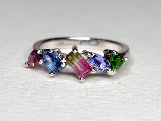 Watermelon Tourmaline Multi Gem Ring in Sterling Silver size 8 - NewLifeJewelryVault